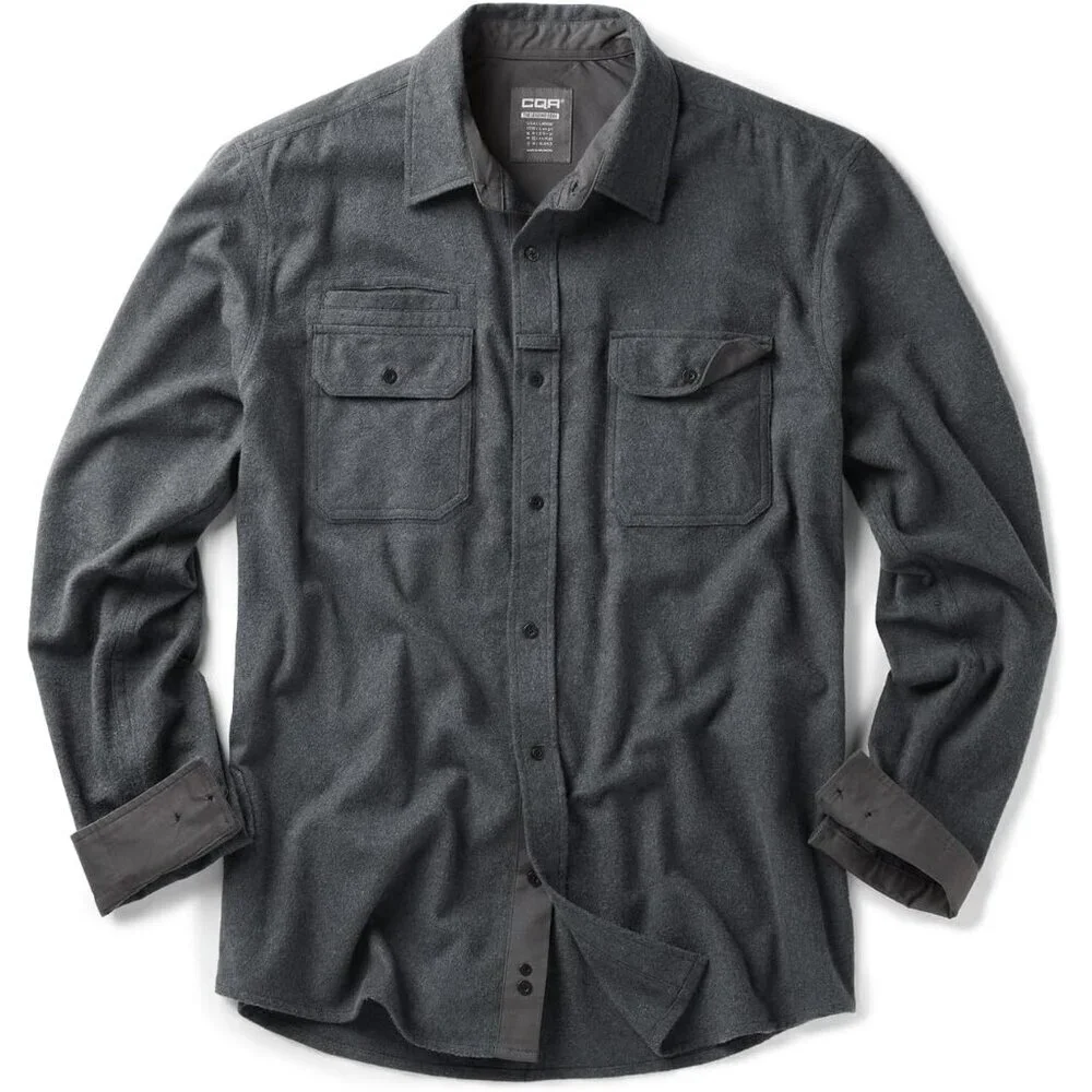 🆕Mens Solid Grey Mood Cotton Flannel Shirt Long Sleeve Casual Outdoor Plaid